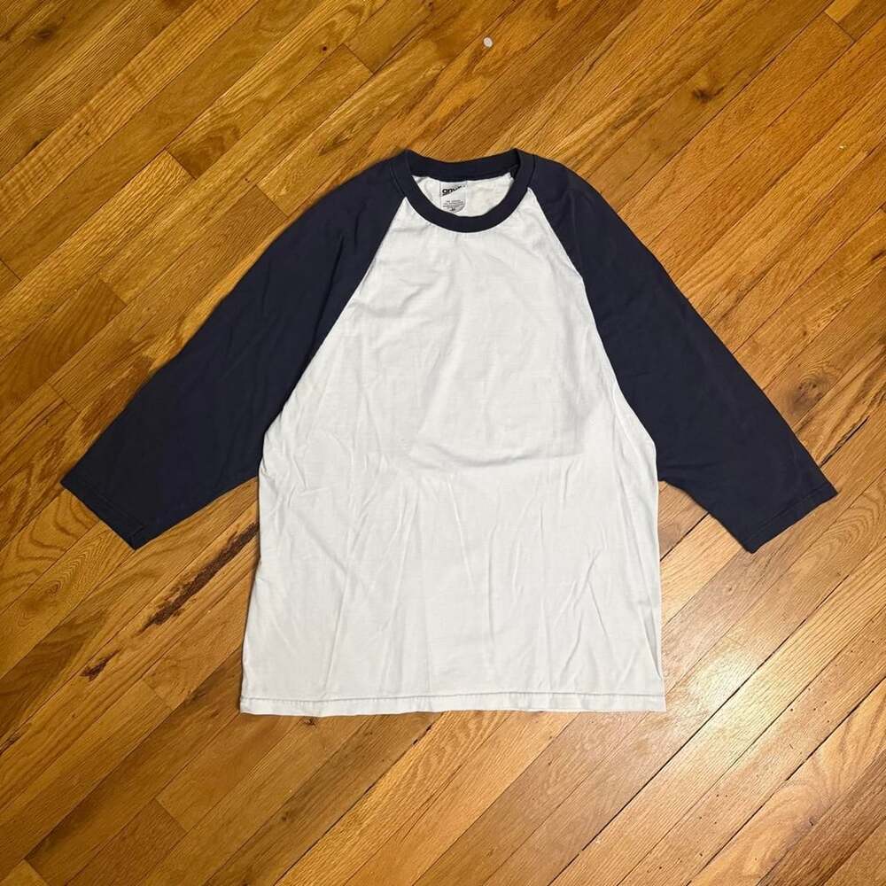 Anvil Blank Raglan Baseball Tee Size M White Navy 3/4 Sleeve